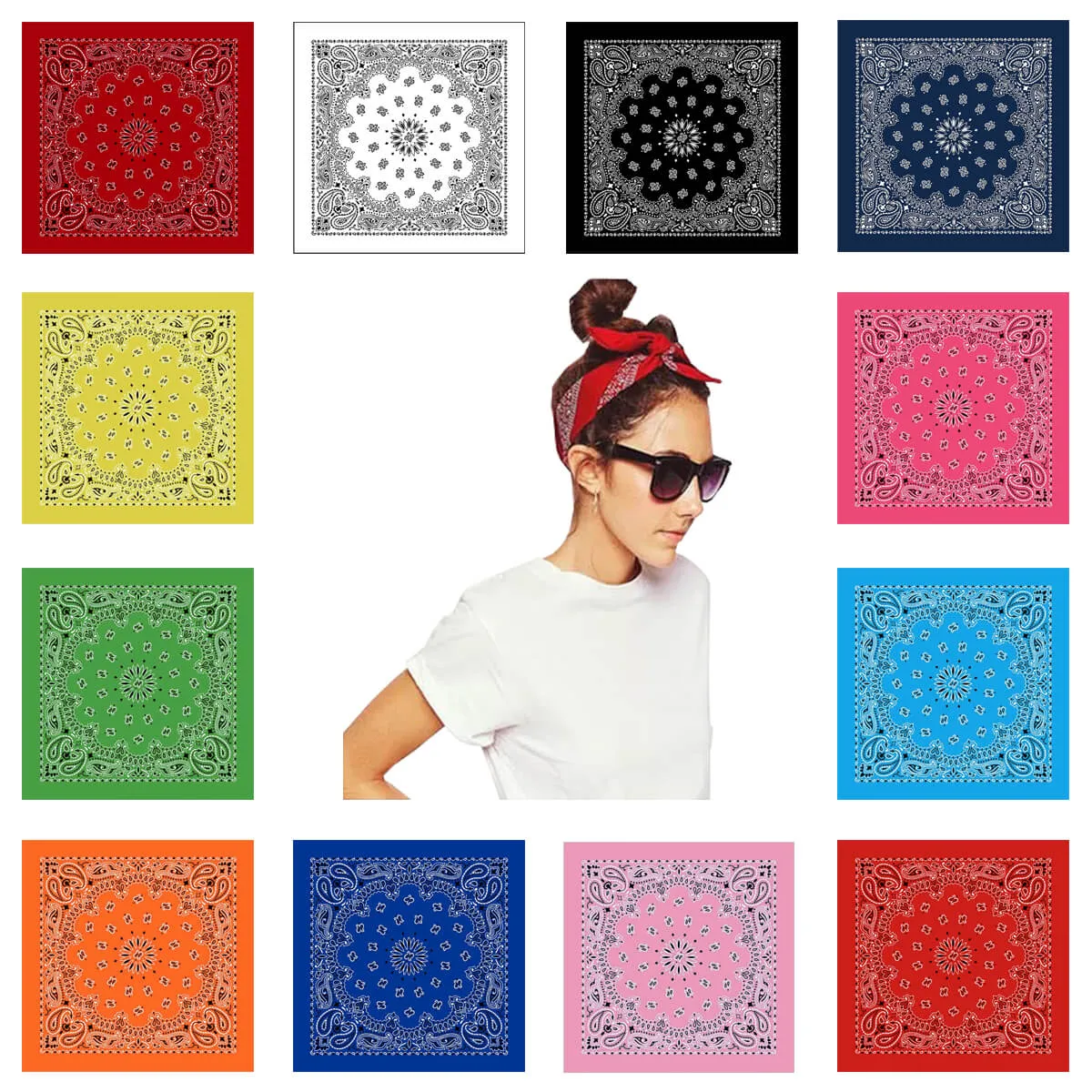 12 Piece Novelty Bandanas Paisley 100% Cotton Hearwear (22 inches x 22 inches)