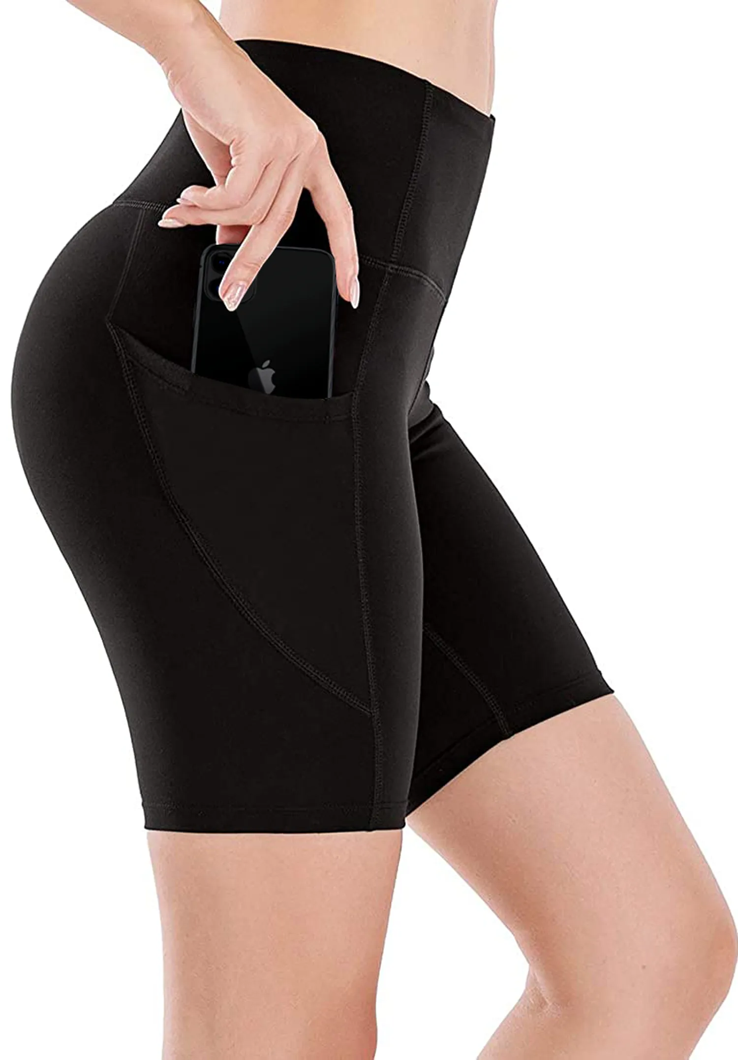 2 Pack High Waist Yoga Running Compression Biker Shorts for Workouts Exercise with 3 Pockets