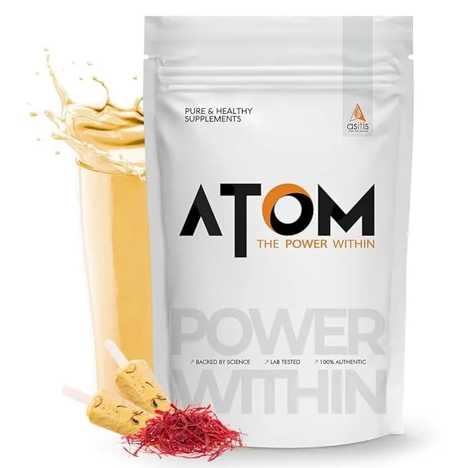 AS-IT-IS ATOM Whey Protein 1kg | 27g protein | Kesar Kulfi | Isolate & Concentrate | USA Labdoor Certified | With Digestive Enzymes