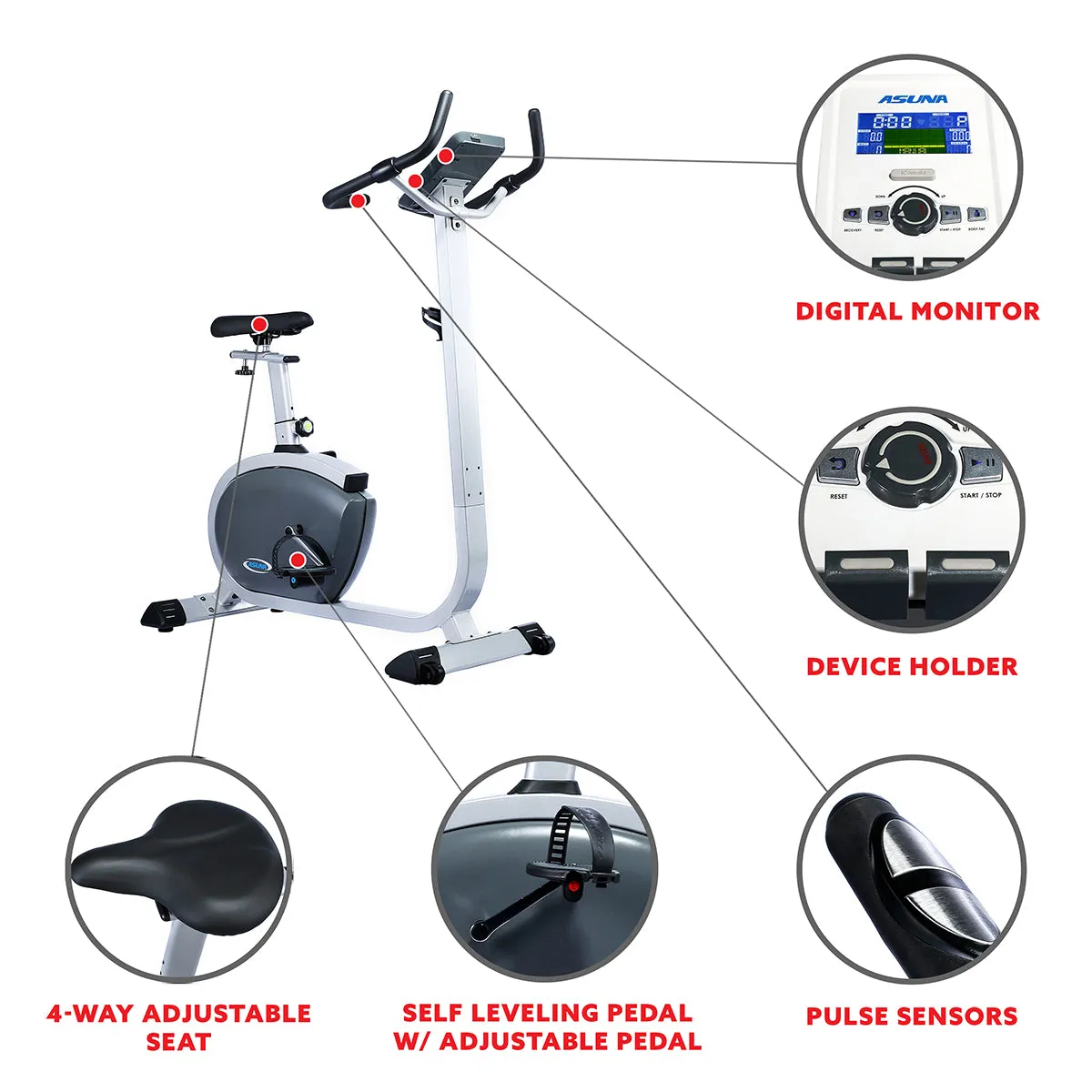 Asuna Premium Upright Bike w/ Pulse Rate Monitoring