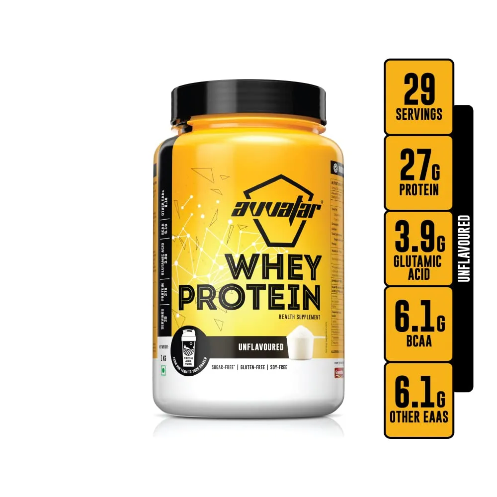 AVVATAR WHEY PROTEIN | 1 KG | Unflavoured | 27g Protein | 29 Servings | Isolate & Concentrate Blend