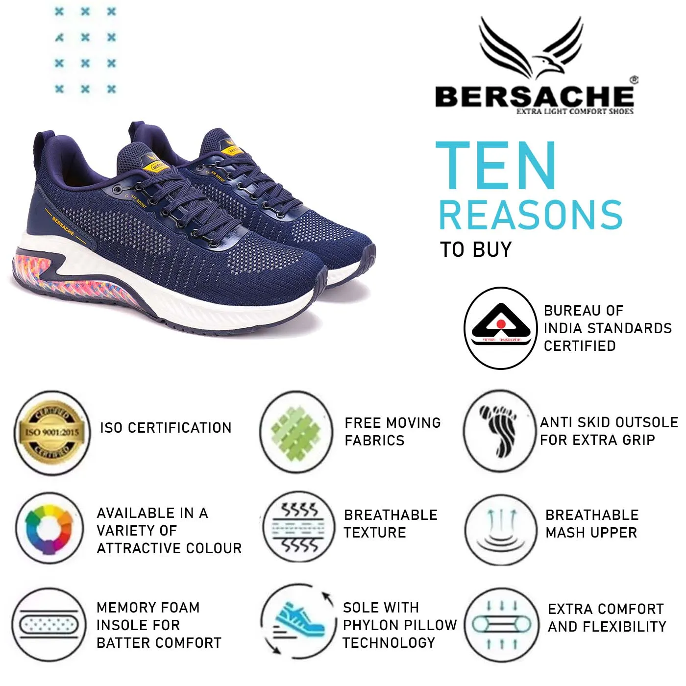 Bersache Lightweight Sports Running Shoes For Men Blue-9042