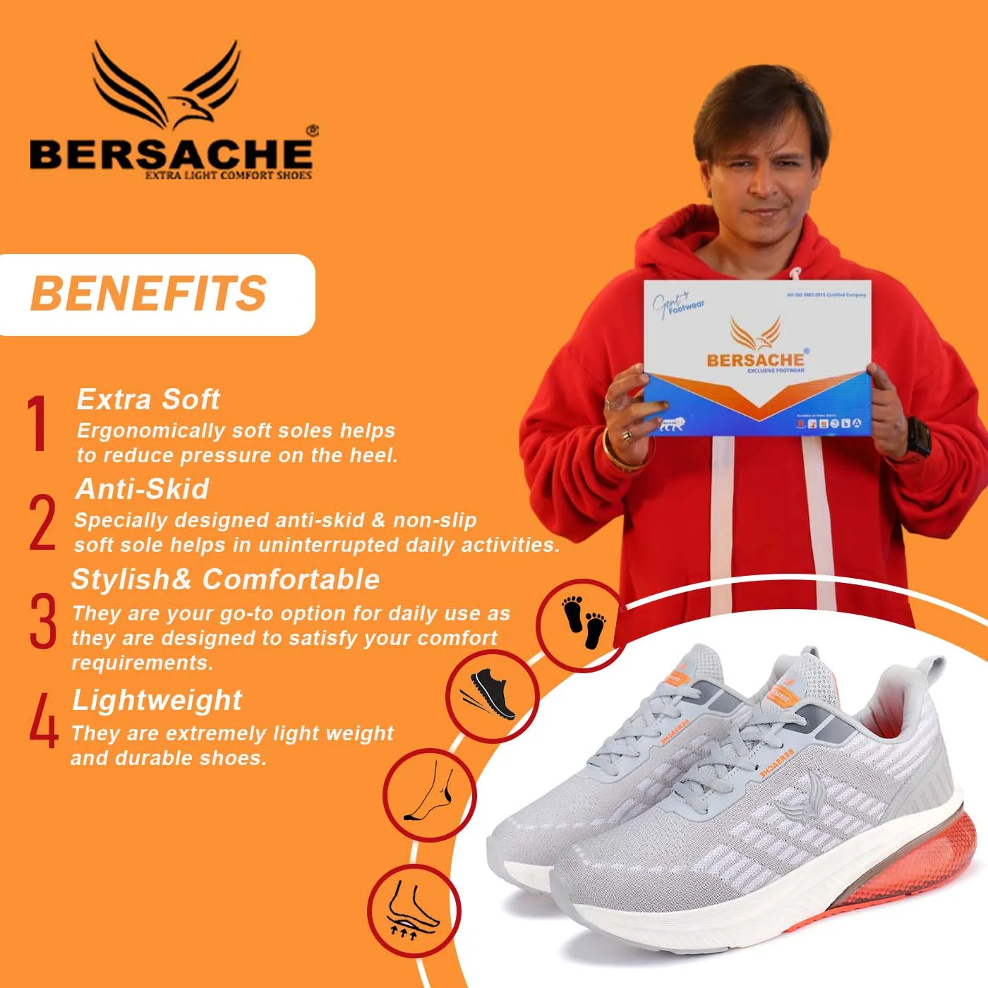 Bersache Lightweight Sports Running Shoes For Men Grey-9073