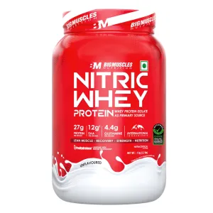 Bigmuscles Nutrition Nitric Whey Protein | 27g Isolate Whey Protein | Informed Choice UK Certified | ProHydrolase Enzyme Tech. for Faster Absorption & Lean Muscle Growth | Unflavoured | 1Kg