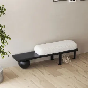 Black & White Entryway Bench With Metal Legged Boucle Fabric/Living Room Bench