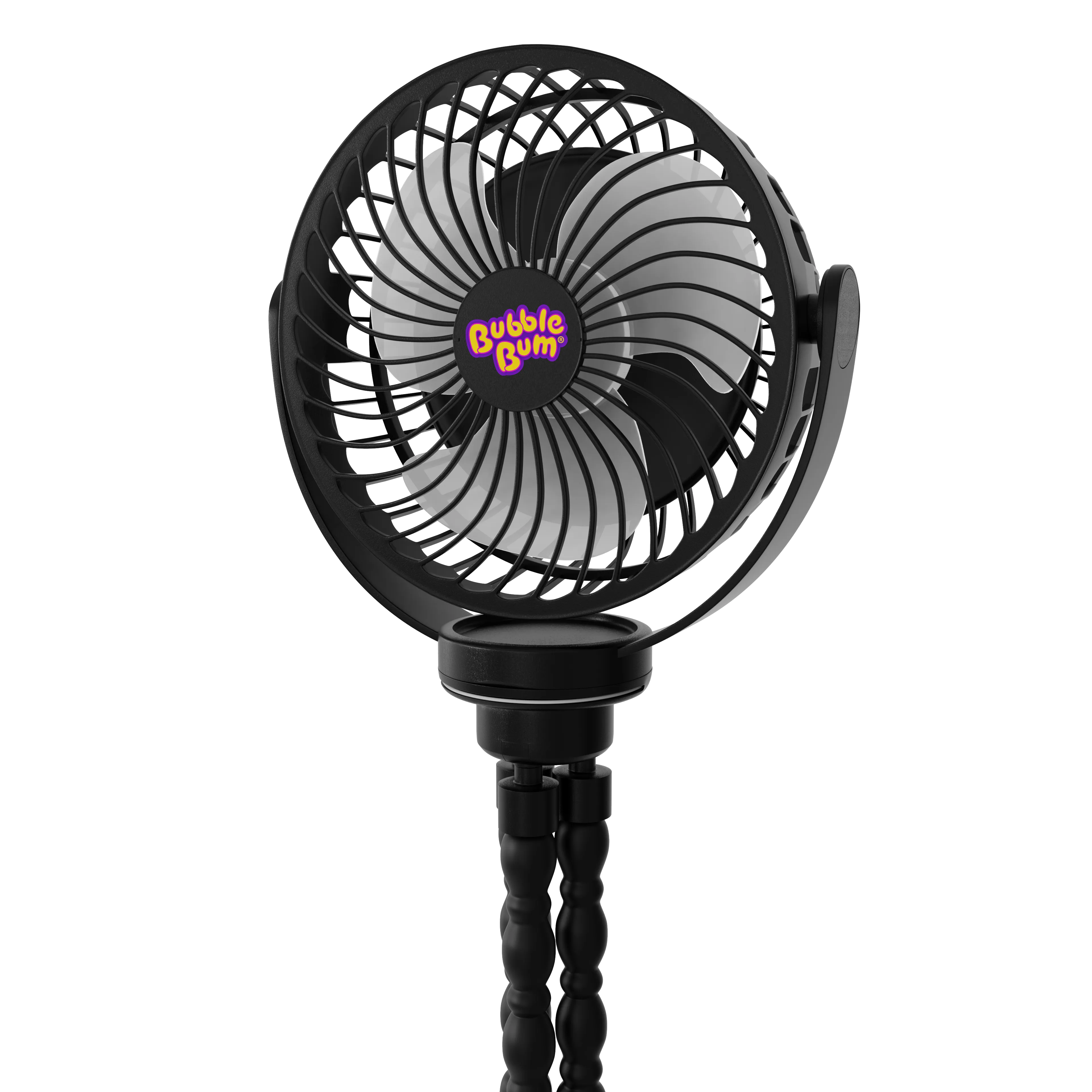 Bubble Bum Portable Fan for Stroller, Rechargeable Travel Fan, Clip on Baby Stroller Fan for Bed, Car, Treadmill and Bike, Mini Portable Fan w/ 3 Speed and Light Settings plus 360° Rotation – Black