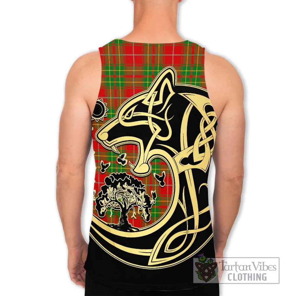 Burnett Tartan Men's Tank Top with Family Crest Celtic Wolf Style