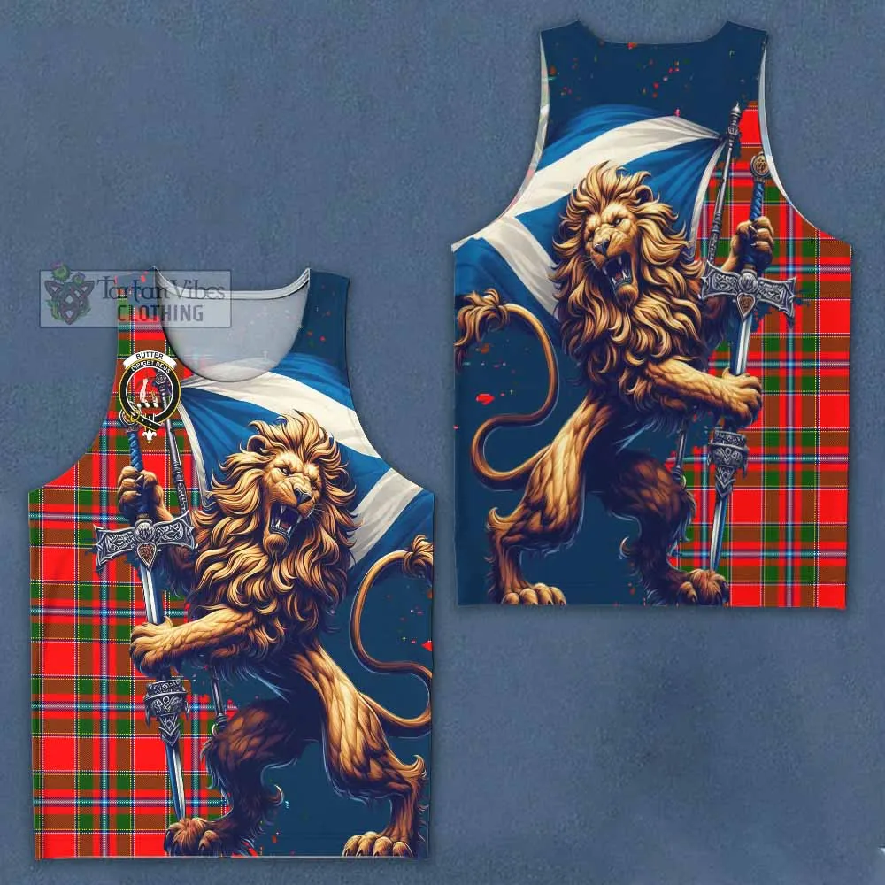 Butter Tartan Family Crest Men's Tank Top with Scottish Majestic Lion