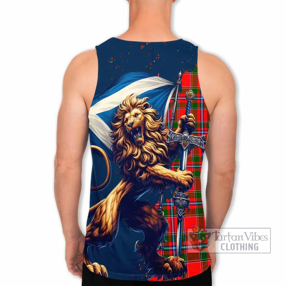 Butter Tartan Family Crest Men's Tank Top with Scottish Majestic Lion