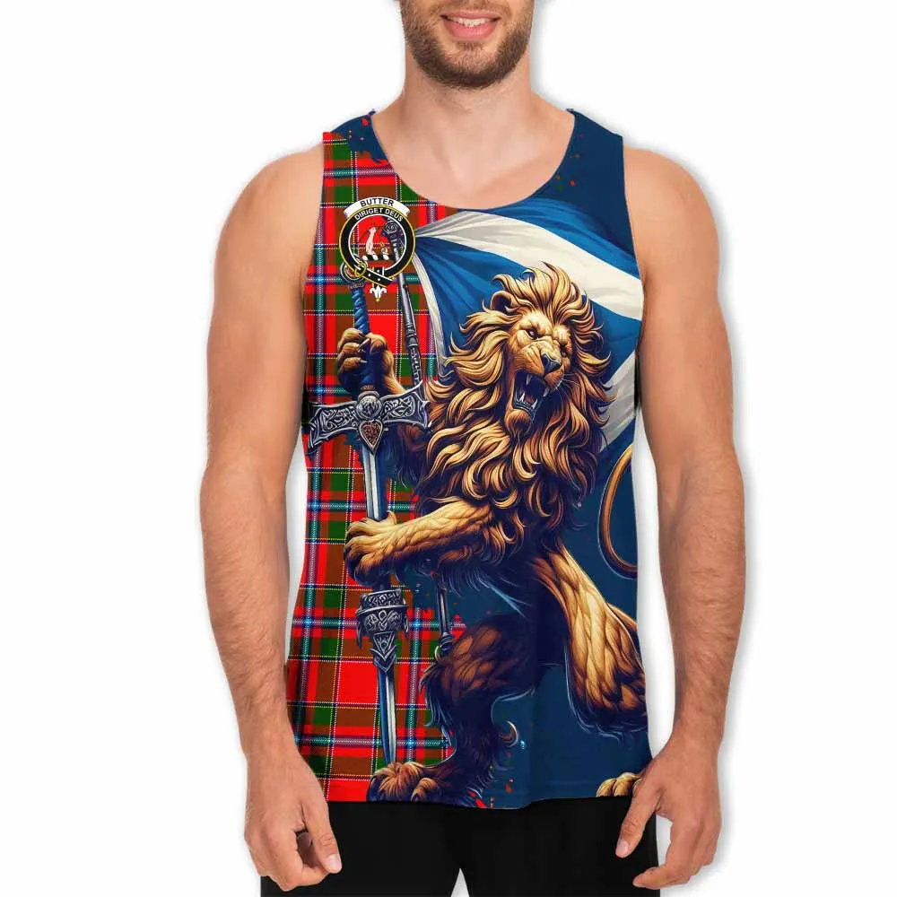 Butter Tartan Family Crest Men's Tank Top with Scottish Majestic Lion