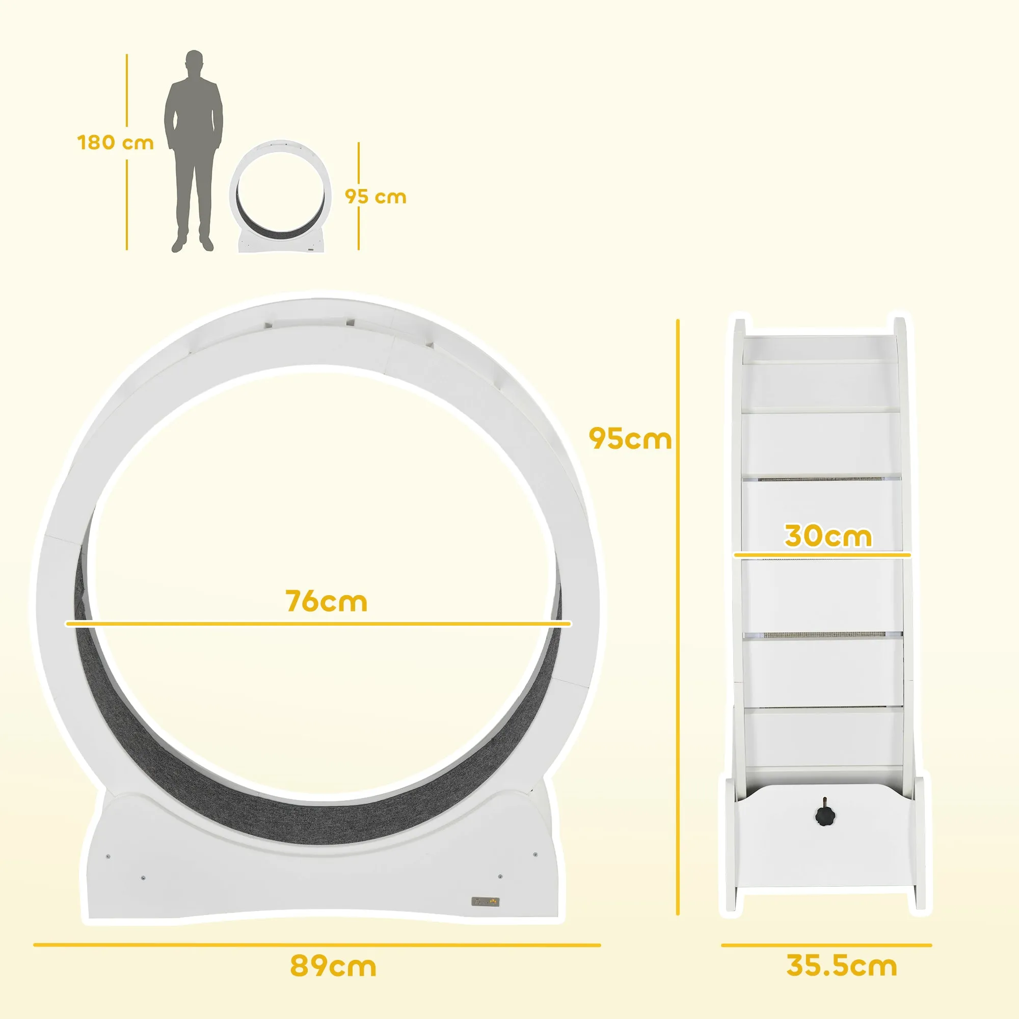 Cat Treadmill, 30" Wooden Cat Running Wheel with Brake, White