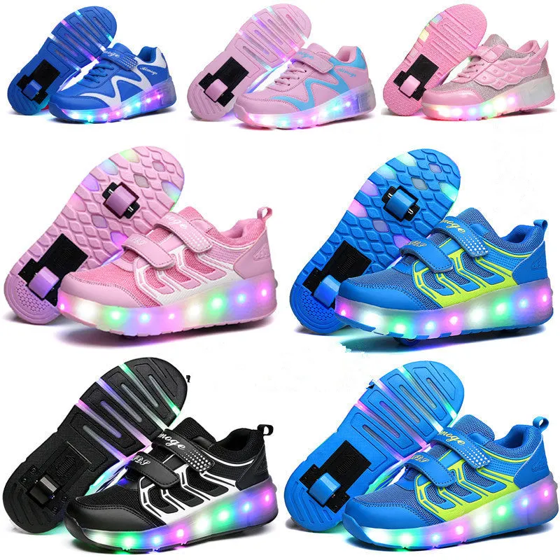 Colorful Led Rechargeable Light Two-Wheel Runaway Shoes - GlamzLife