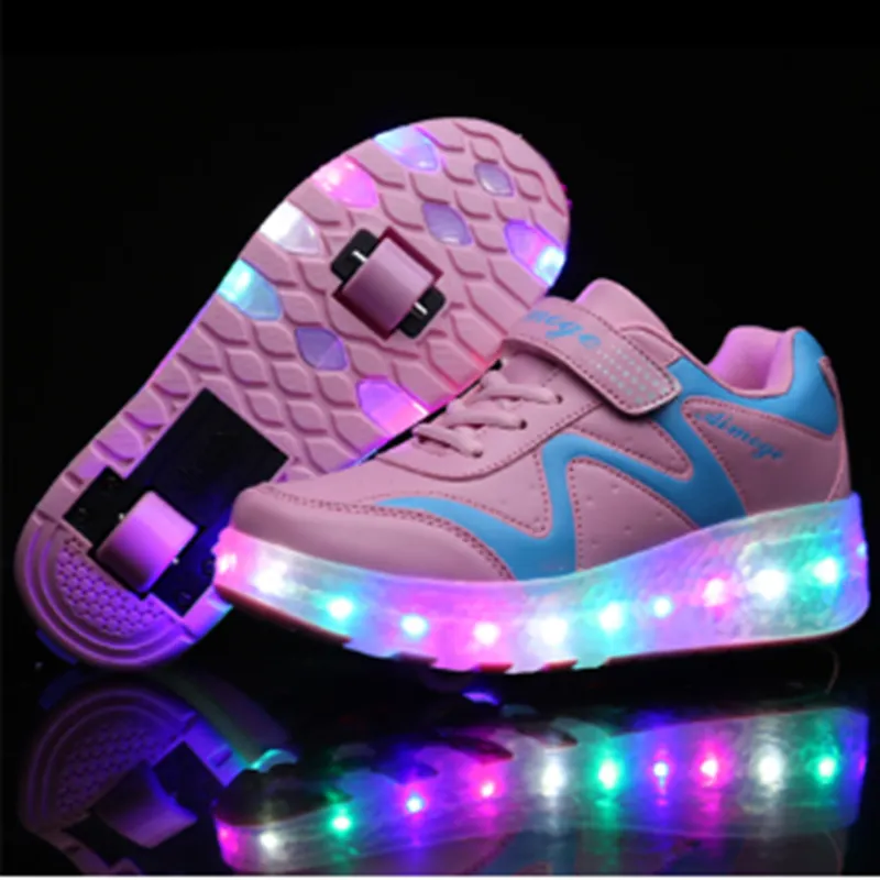 Colorful Led Rechargeable Light Two-Wheel Runaway Shoes - GlamzLife