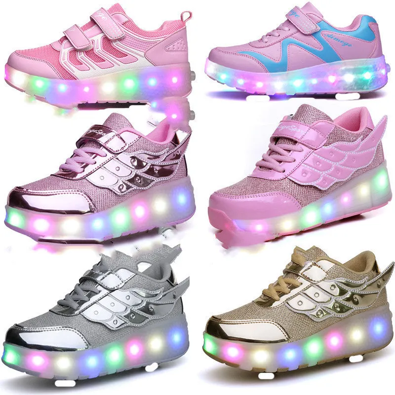 Colorful Led Rechargeable Light Two-Wheel Runaway Shoes - GlamzLife