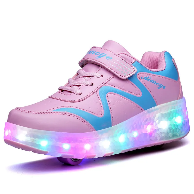 Colorful Led Rechargeable Light Two-Wheel Runaway Shoes - GlamzLife