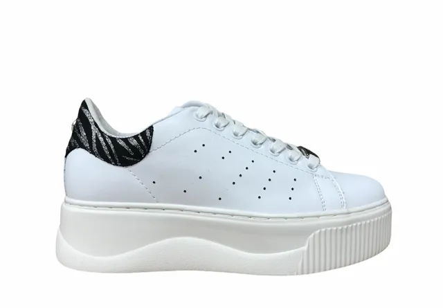 Cult scarpa sneakers da donna in pelle con zeppa Perry 3162 Low glitter bianco zebra