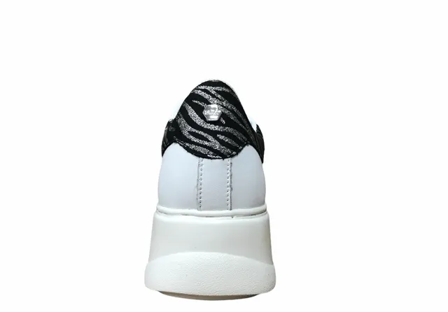 Cult scarpa sneakers da donna in pelle con zeppa Perry 3162 Low glitter bianco zebra