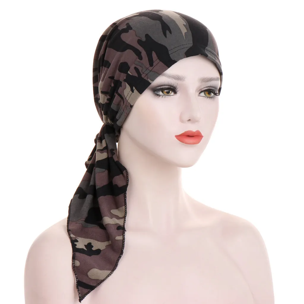 Curved Tail Turban Hat Flower Cloth Pullover