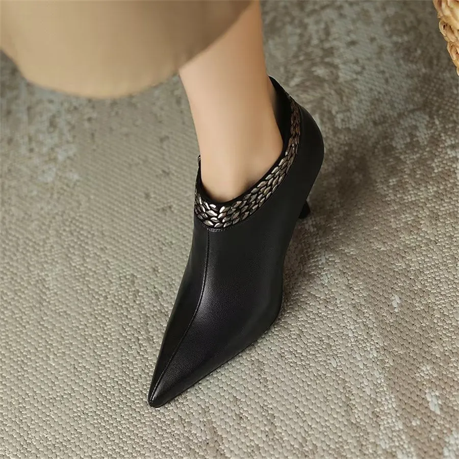 Elegant Cow Leather Pointed Toe Dual Zipper Boots