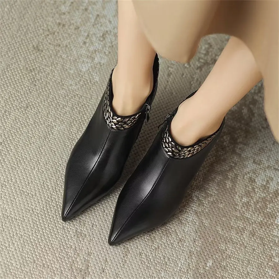 Elegant Cow Leather Pointed Toe Dual Zipper Boots