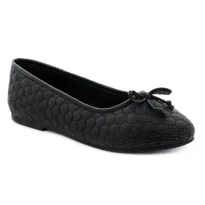 Football Stitched Black Ballerinas