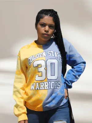 Handmade Golden State Royal Blue and Gold Bleached Half and Half Sweatshirt