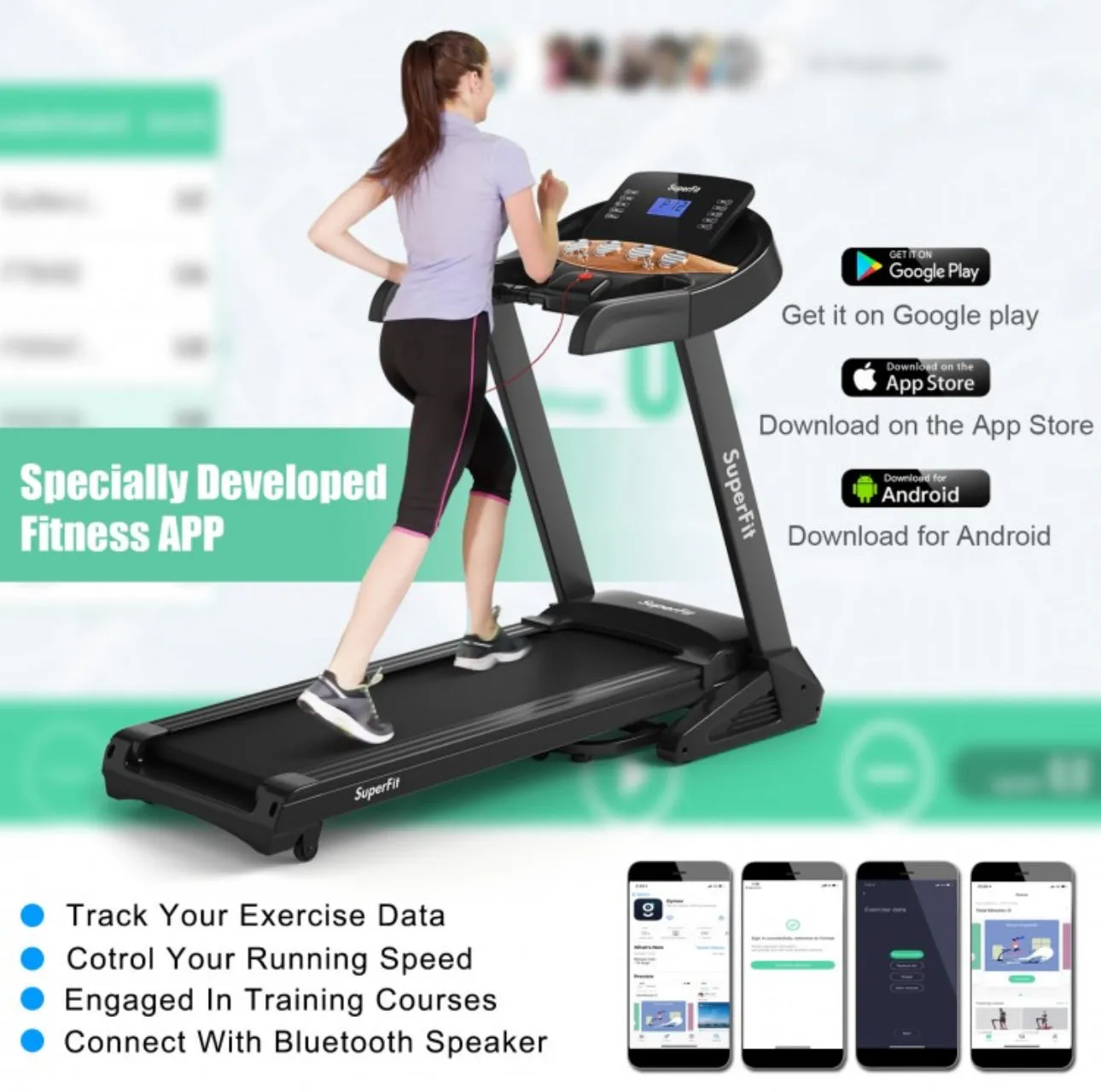 Heavy Duty Powerful 3.75Hp Quiet Motor Electric Folding Treadmill With Automatic Incline 16 Training Programs | App Control | Shock Absorber