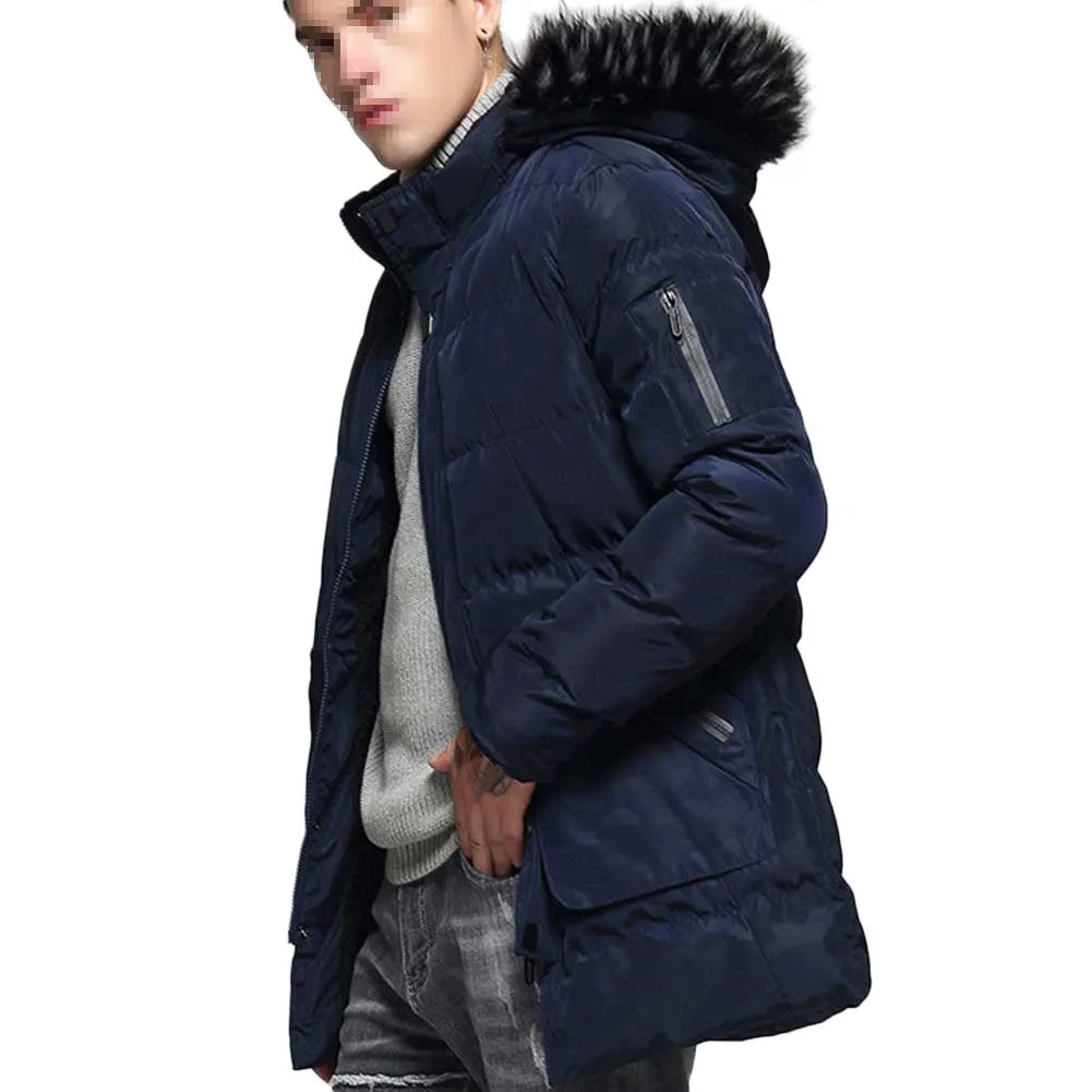 Hood Removable Faux Fur Coat Navy