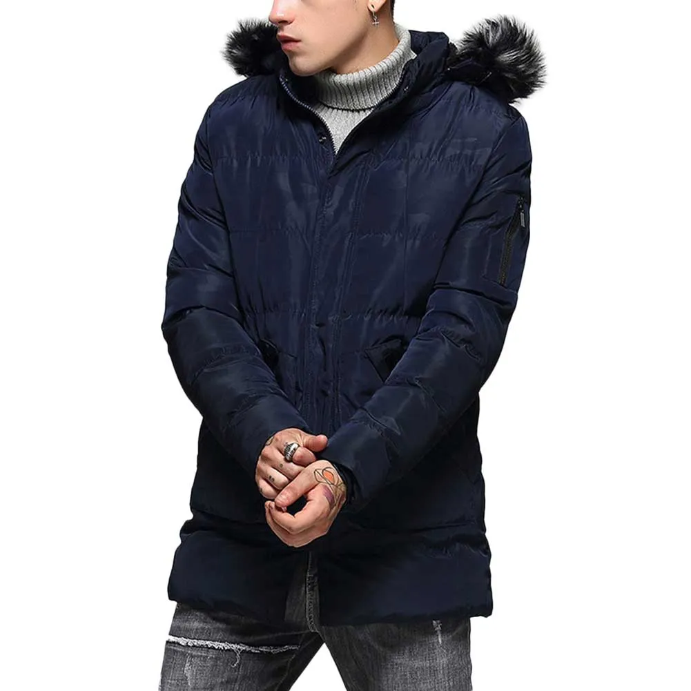 Hood Removable Faux Fur Coat Navy