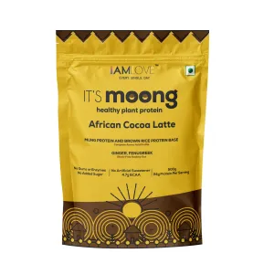 I Am Love Plant Protein Powder It’s Moong For Women And Men, Vegan With Moong And Brown Rice Isolate, 24 gm Protein/Serving, Easy To Digest, Gluten Free, African Cocoa Latte Flavour (500g)