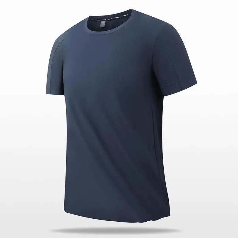 Ice silk thin short-sleeved t-shirt men's loose casual sports seamless large size top men's cool feeling breathable quick-drying