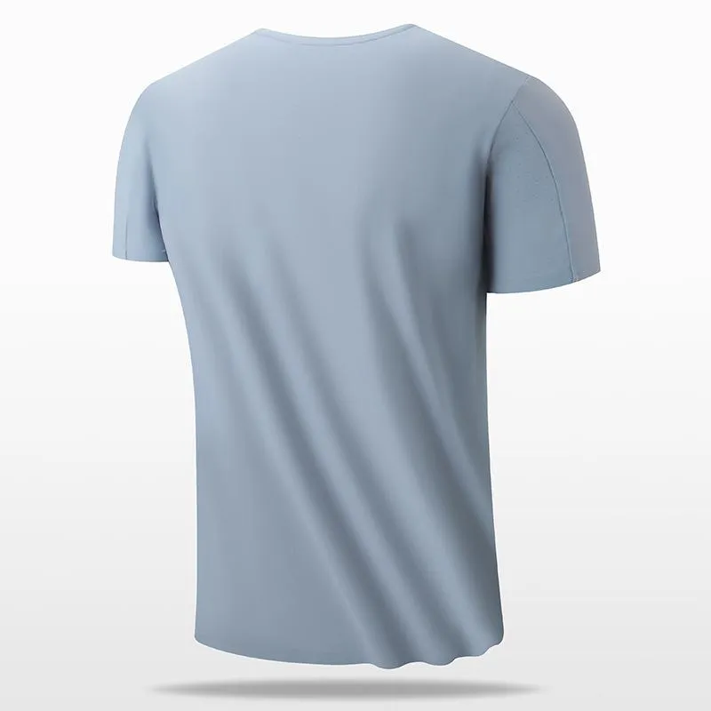 Ice silk thin short-sleeved t-shirt men's loose casual sports seamless large size top men's cool feeling breathable quick-drying