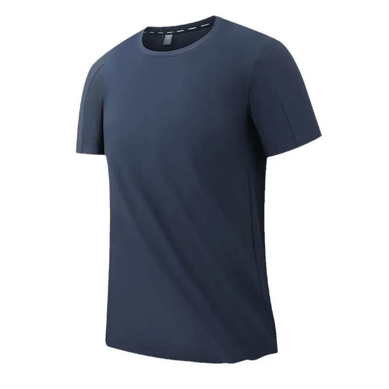 Ice silk thin short-sleeved t-shirt men's loose casual sports seamless large size top men's cool feeling breathable quick-drying