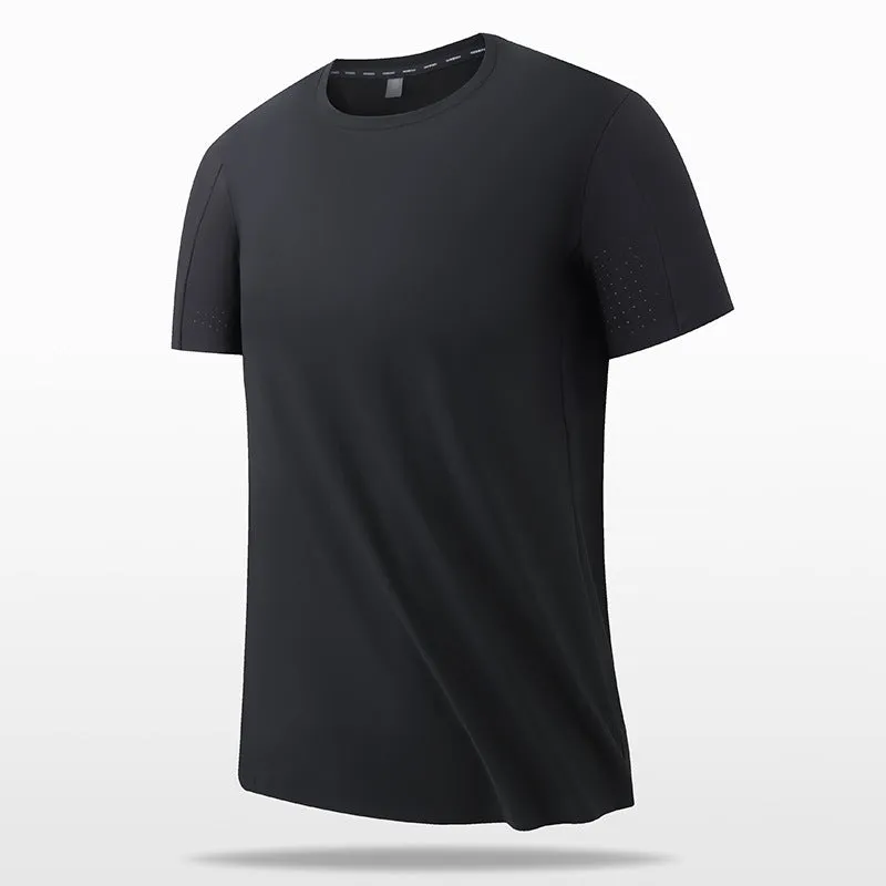 Ice silk thin short-sleeved t-shirt men's loose casual sports seamless large size top men's cool feeling breathable quick-drying