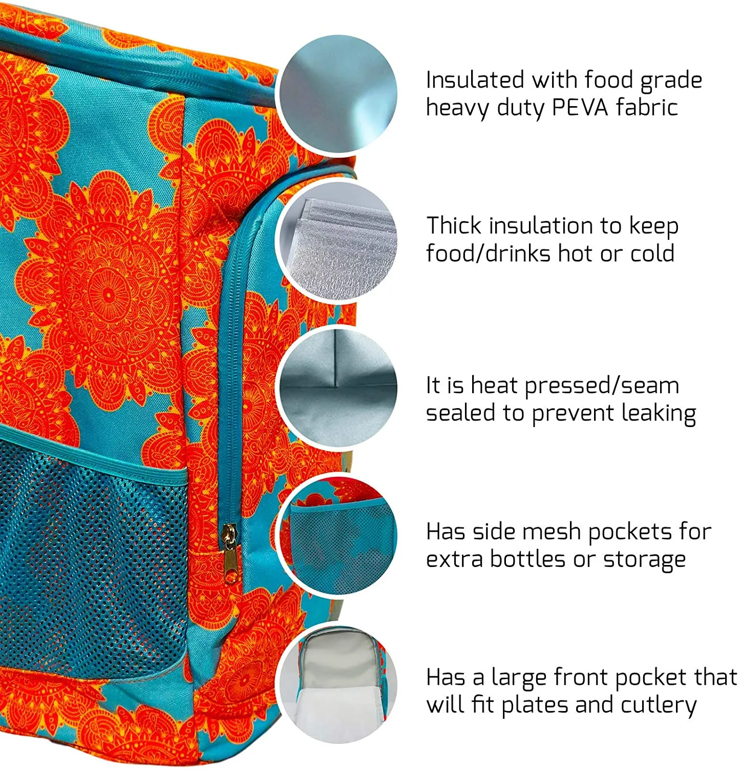 Insulated Picnic Backpack for Women Teal & Orange