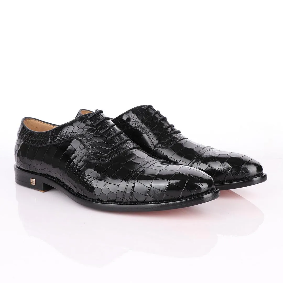 John Foster Full Wetlips Croc Oxford Black Shoe.