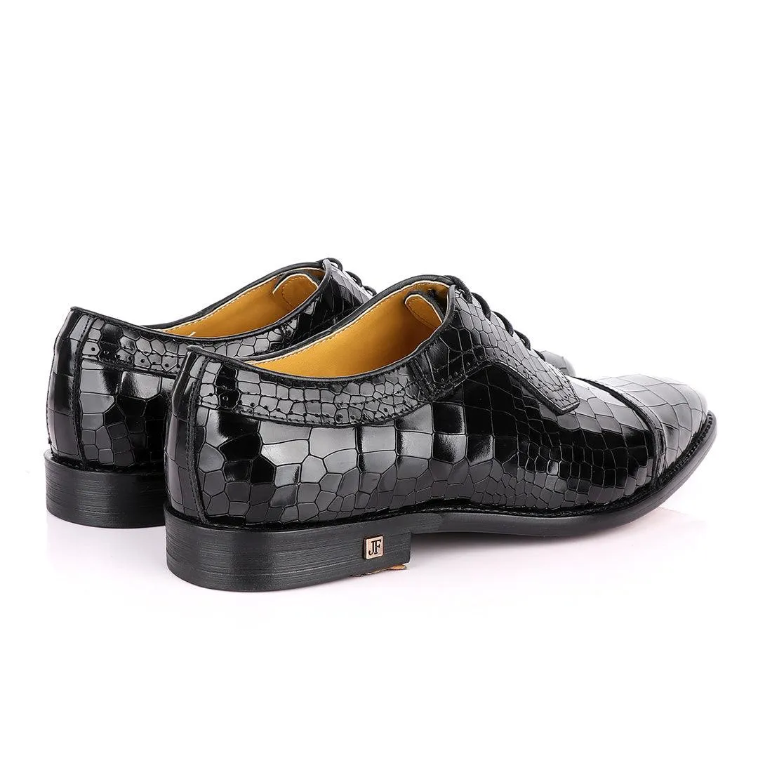 John Foster Full Wetlips Croc Oxford Black Shoe.