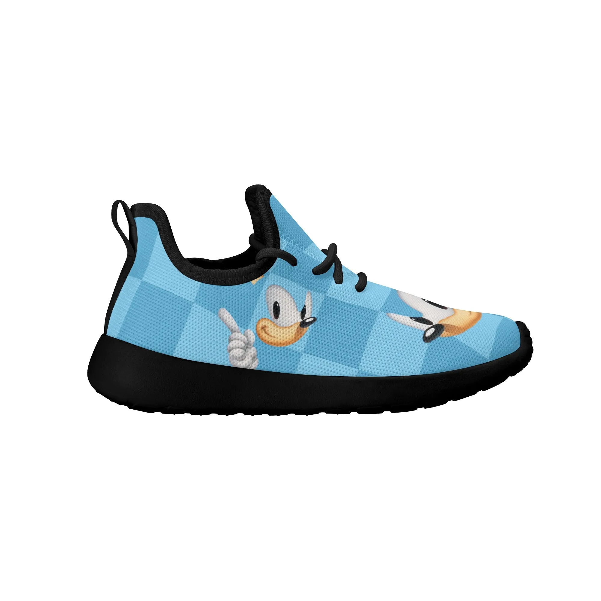 Kids Running Shoes | Breathable Kids Sneakers | Unisex Children's Mesh Knit Trainers | Blue Checks Sonic