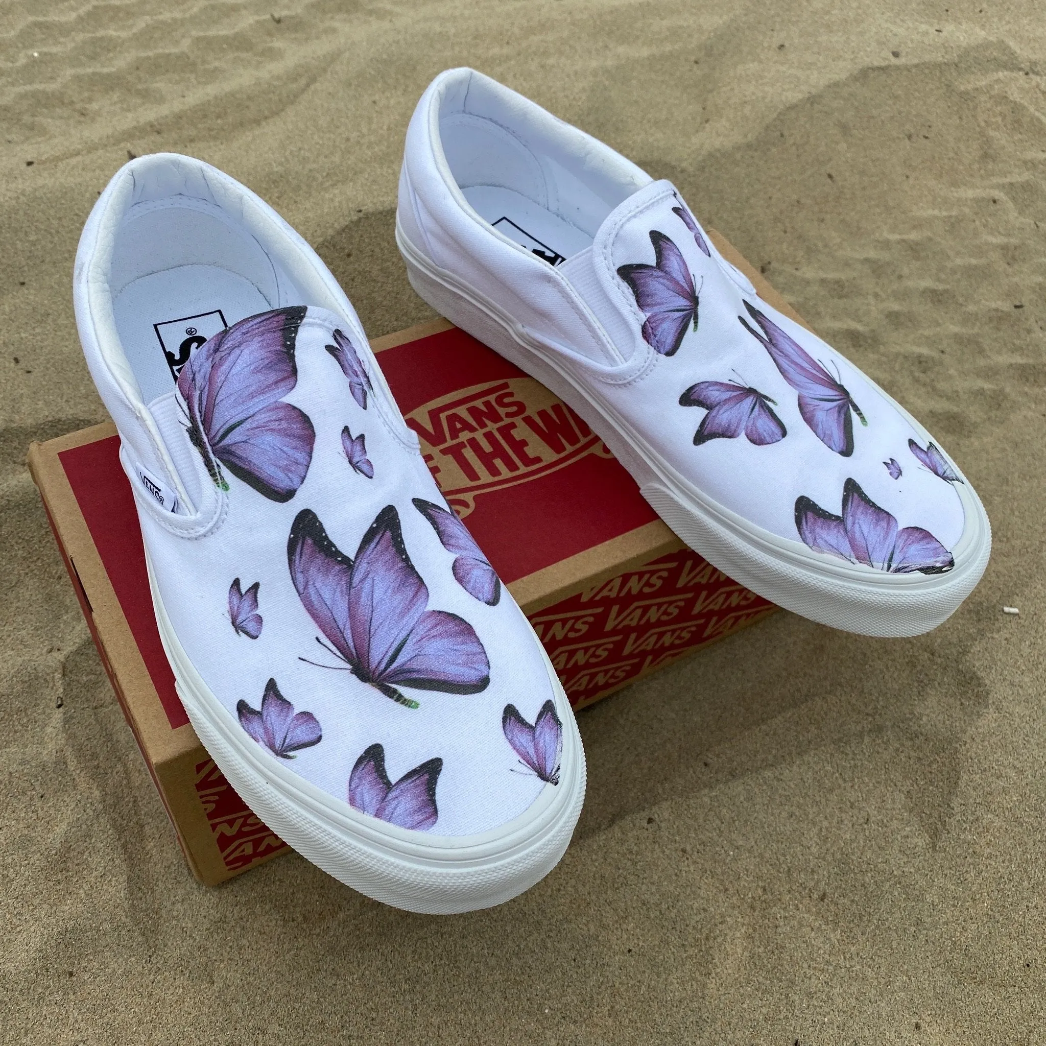 Kids Shoes - Purple Butterfly - White Slip Ons