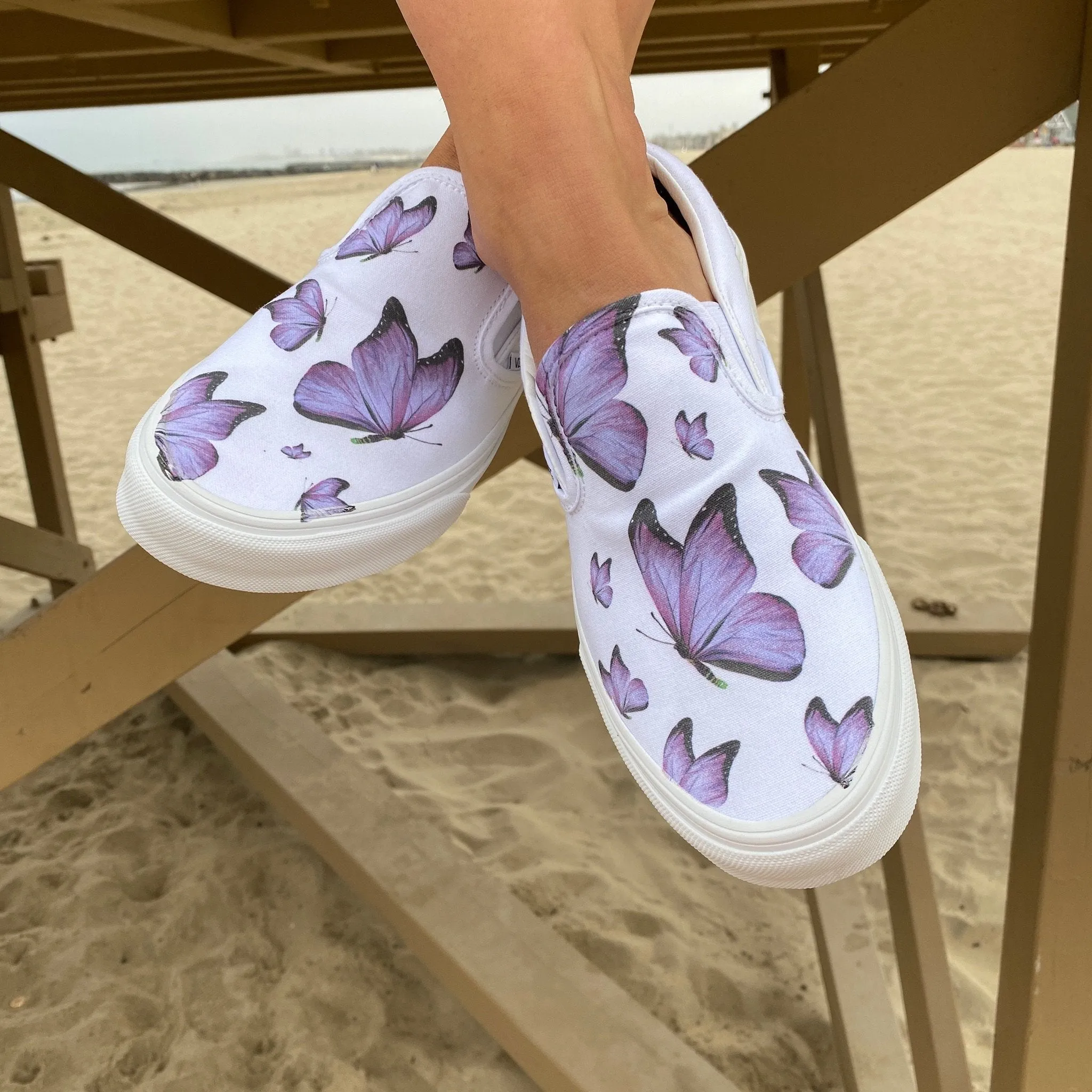 Kids Shoes - Purple Butterfly - White Slip Ons