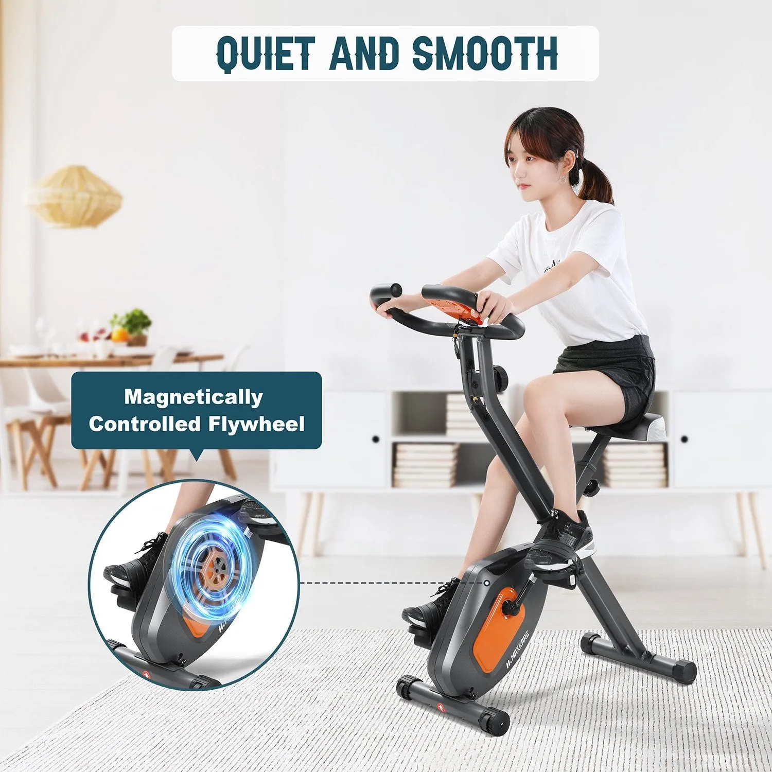 MaxKare Folding Upright Exercise Bike with Magnetic Resistance Indoor Cycling Bike Stationary Bike w/Extra Large Cushion Seat/Pulse Sensor/LCD Monitor Portable For Home Use