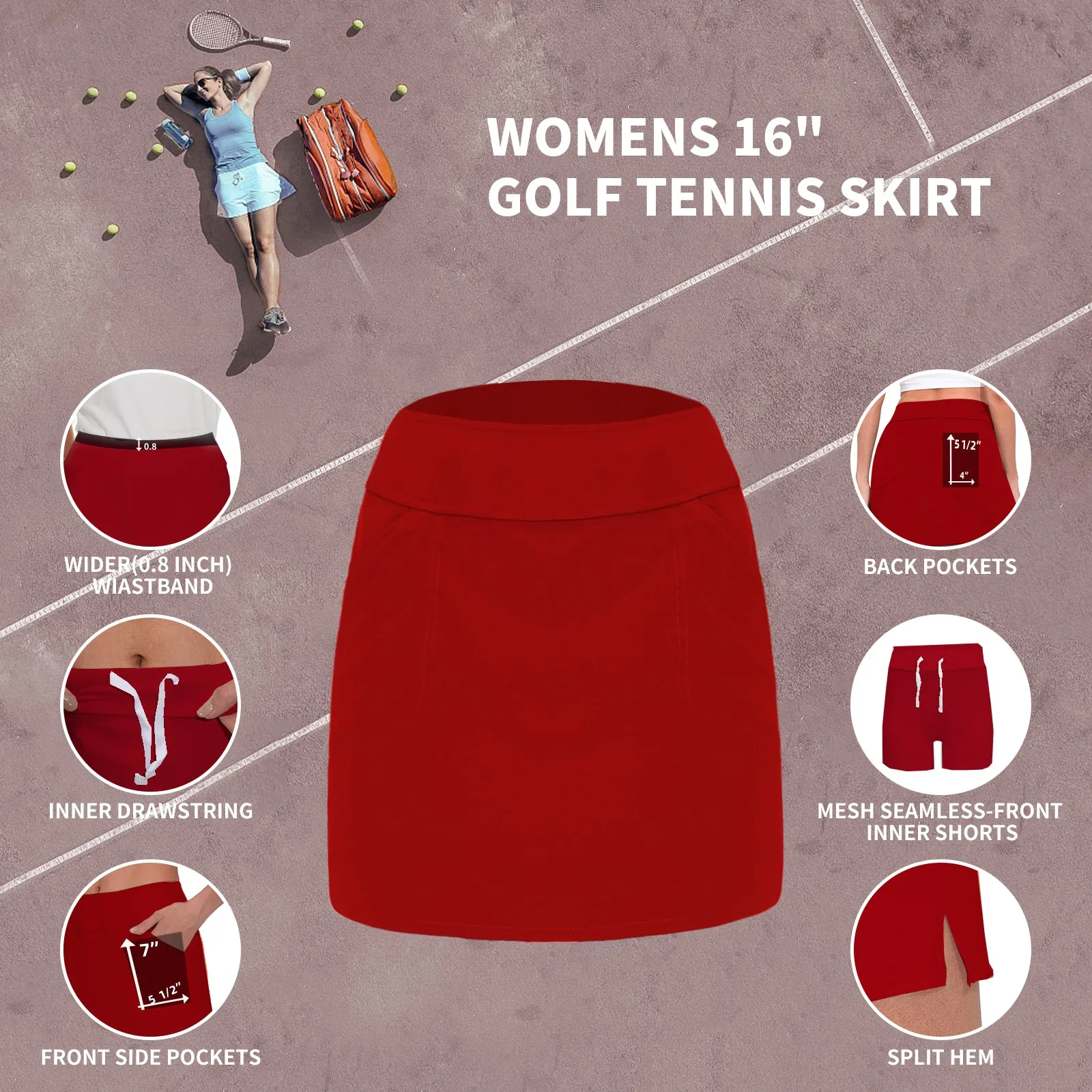 MOTEEPI 16" Golf Skort for Women Tennis Skirt