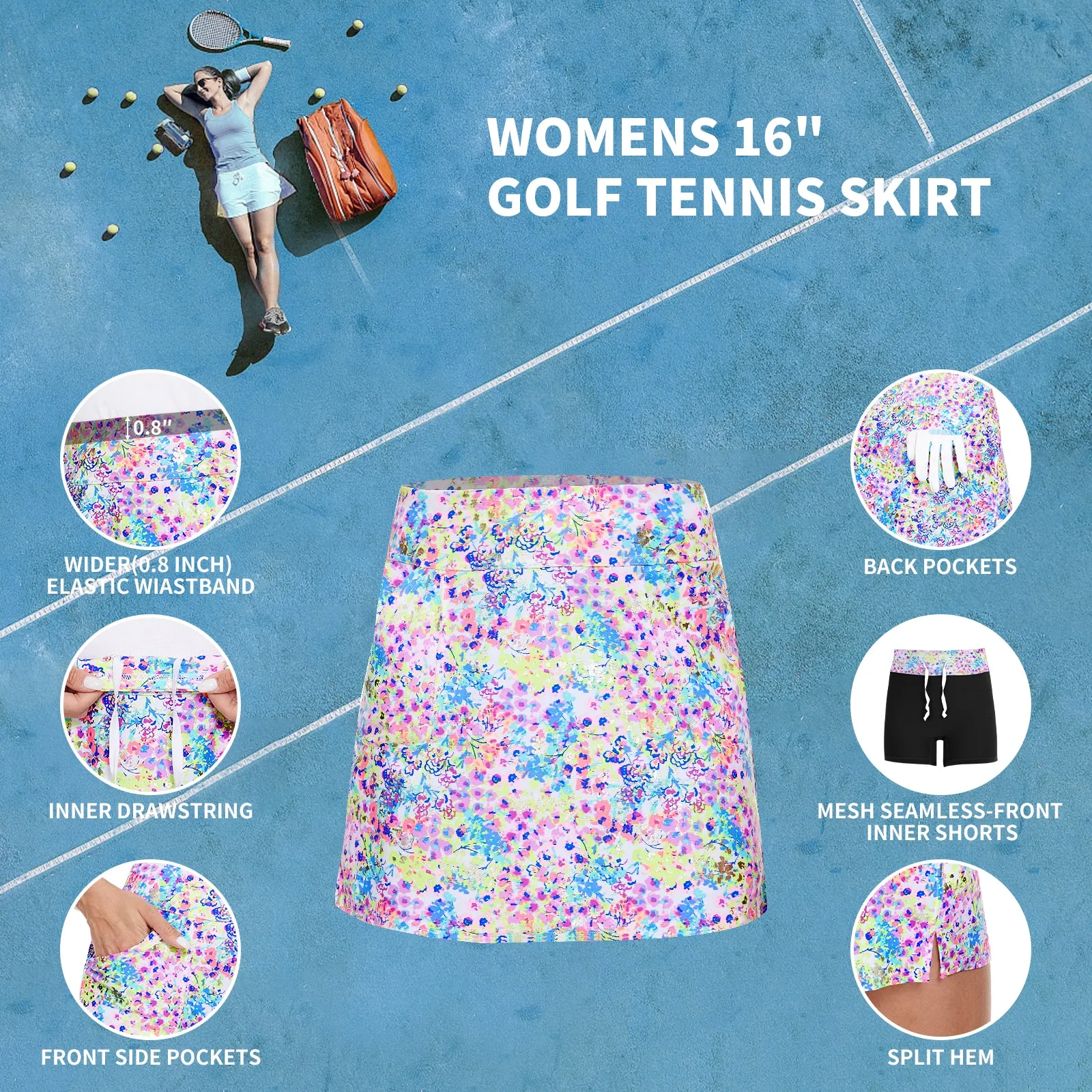 MOTEEPI 16" Golf Skort for Women Tennis Skirt