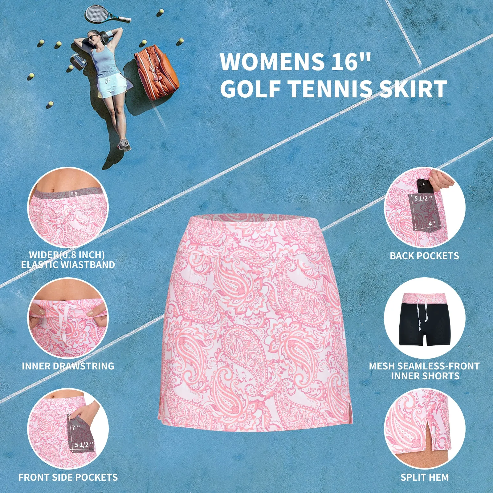 MOTEEPI 16" Golf Skort for Women Tennis Skirt