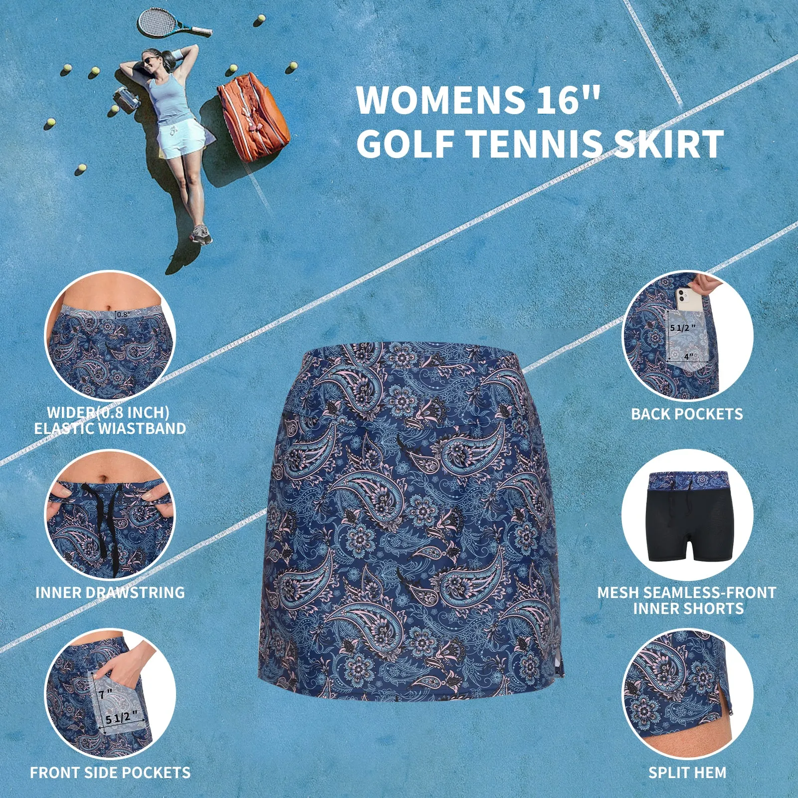 MOTEEPI 16" Golf Skort for Women Tennis Skirt