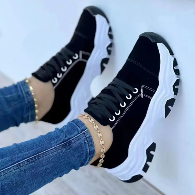 New Women Fashion Sports Shoes Comfy Lightweight Non-slip Platform Sneakers Solid Color Wedge Casual Shoes Running Shoes