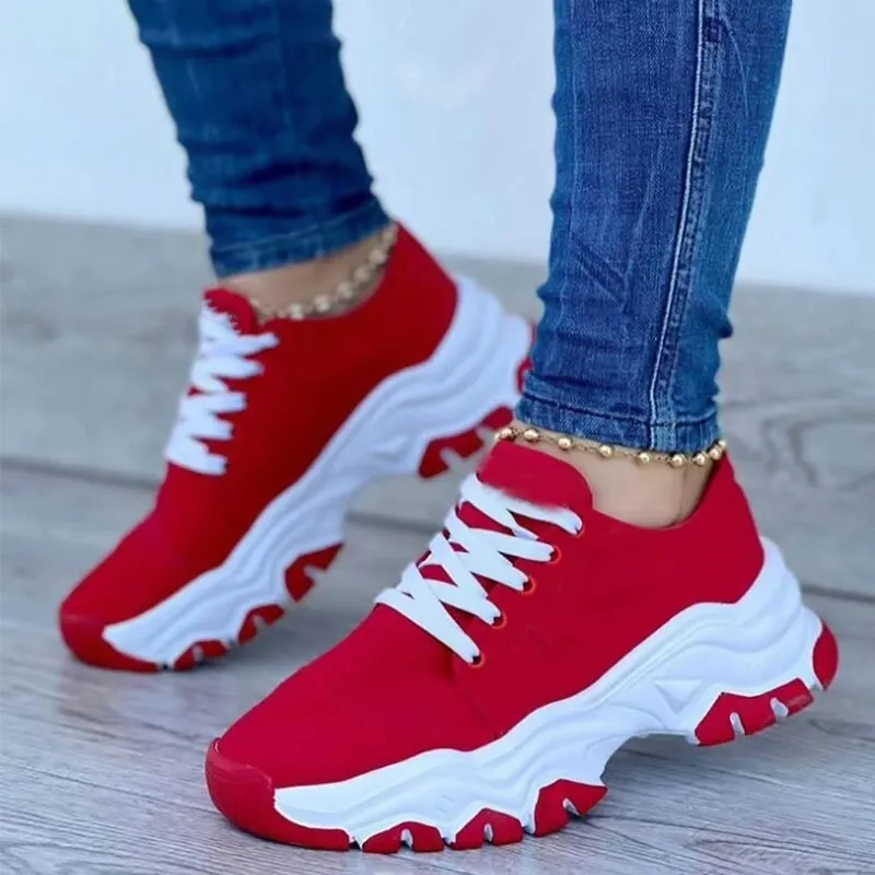 New Women Fashion Sports Shoes Comfy Lightweight Non-slip Platform Sneakers Solid Color Wedge Casual Shoes Running Shoes