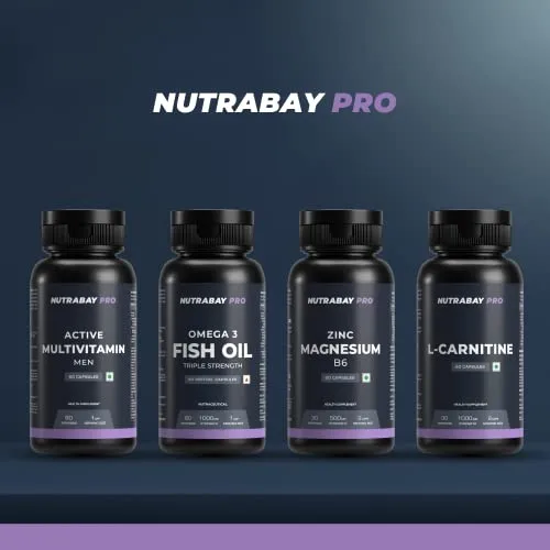 Nutrabay Pro Omega 3 Fish Oil (Triple Strength) - 460 mg EPA & 380 mg DHA for Healthy Brain, Heart, Eyes & Joints - 1000mg, 60 Capsules