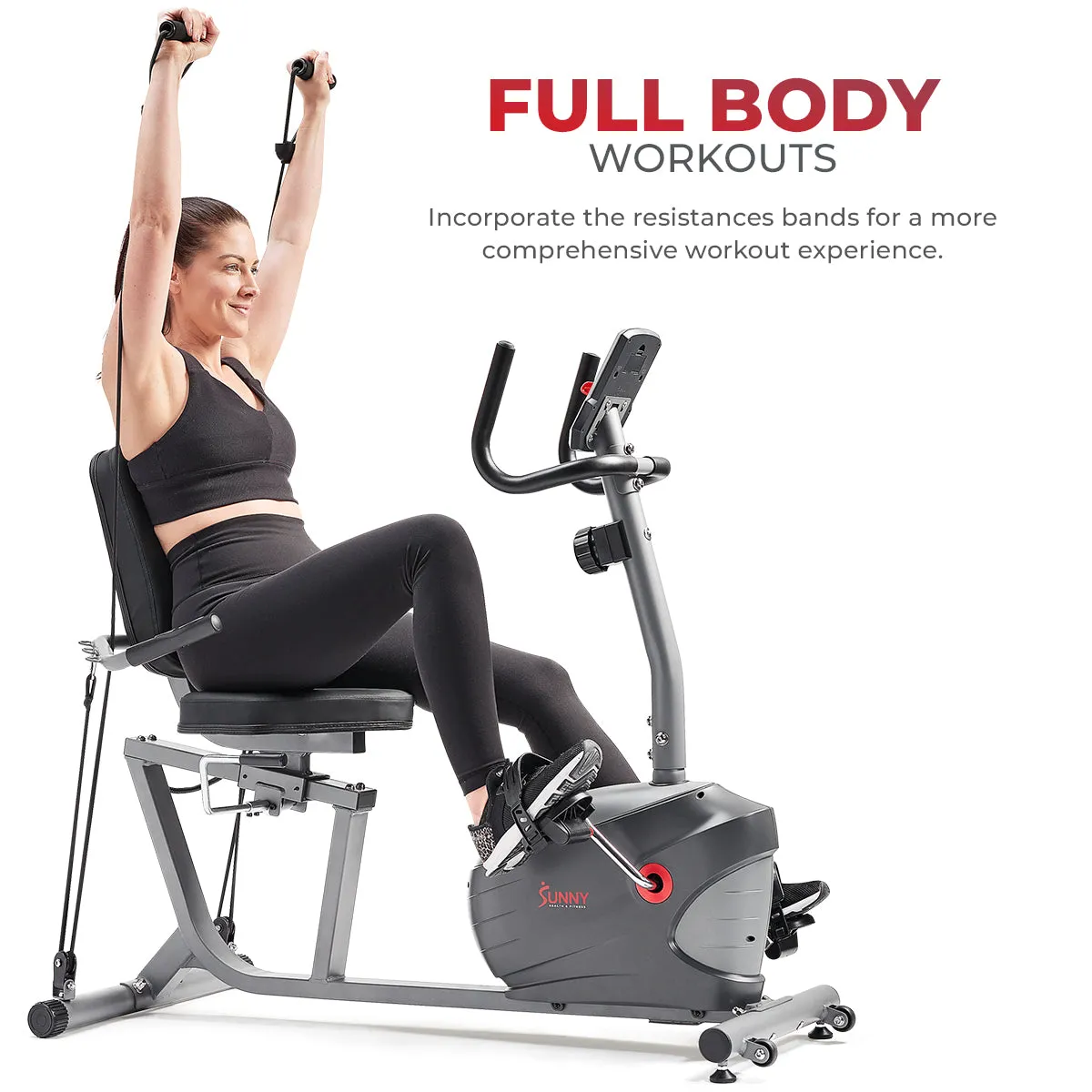 Performance Smart Recumbent Exercise Bike with Resistance Bands