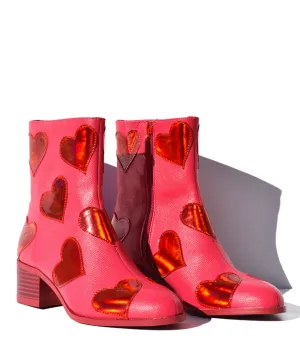 Pink Heart to Heart Ankle Boot